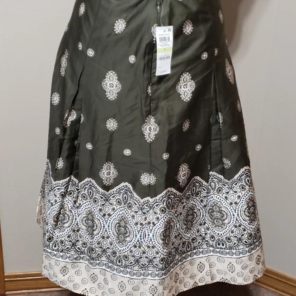 Charter club boho pattern green cream midi skirt - Picture 4 of 6